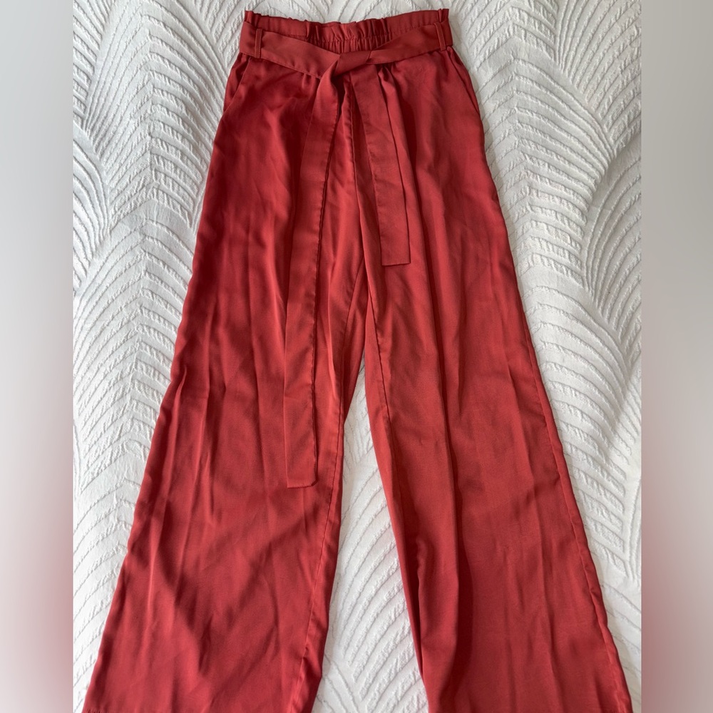 Blood Orange Palazzo Pants with Tie Waist